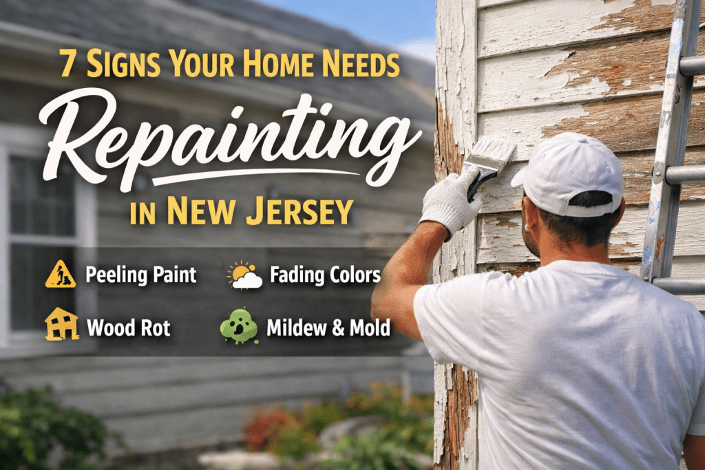 Painter scraping peeling exterior paint from wood siding.